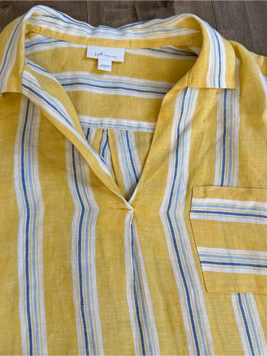 J. Jill Tops - J Jill Love Linen Pullover Collared Shirt Yellow Stripe Large Preppy Boat Tunic